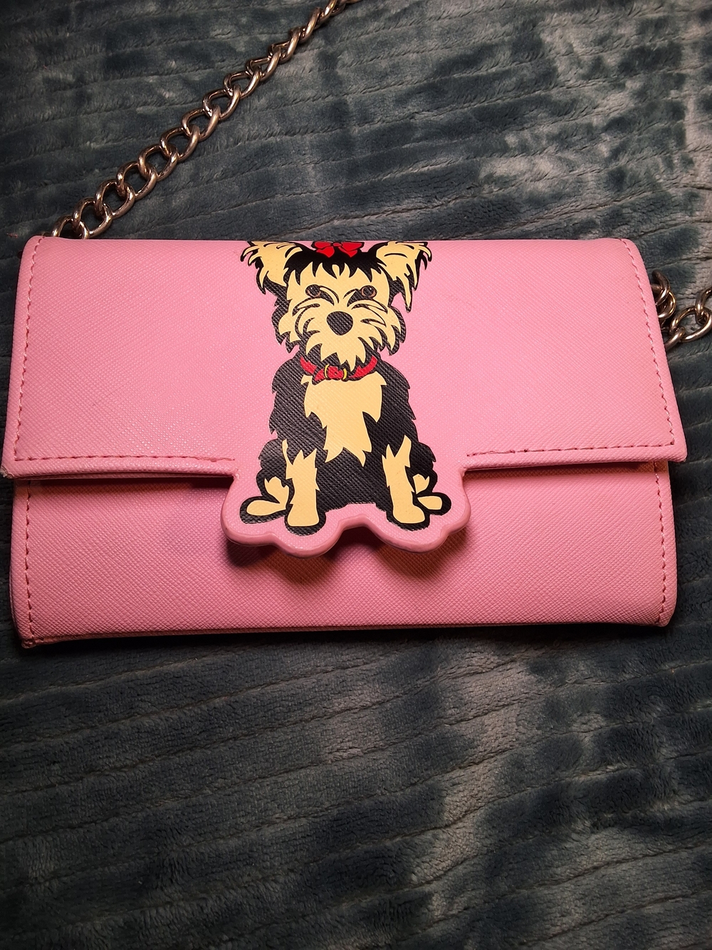Marc Tetro Yorkie Dog Crossbody Wallet Purse Pink Chain Strap Organizer Bag